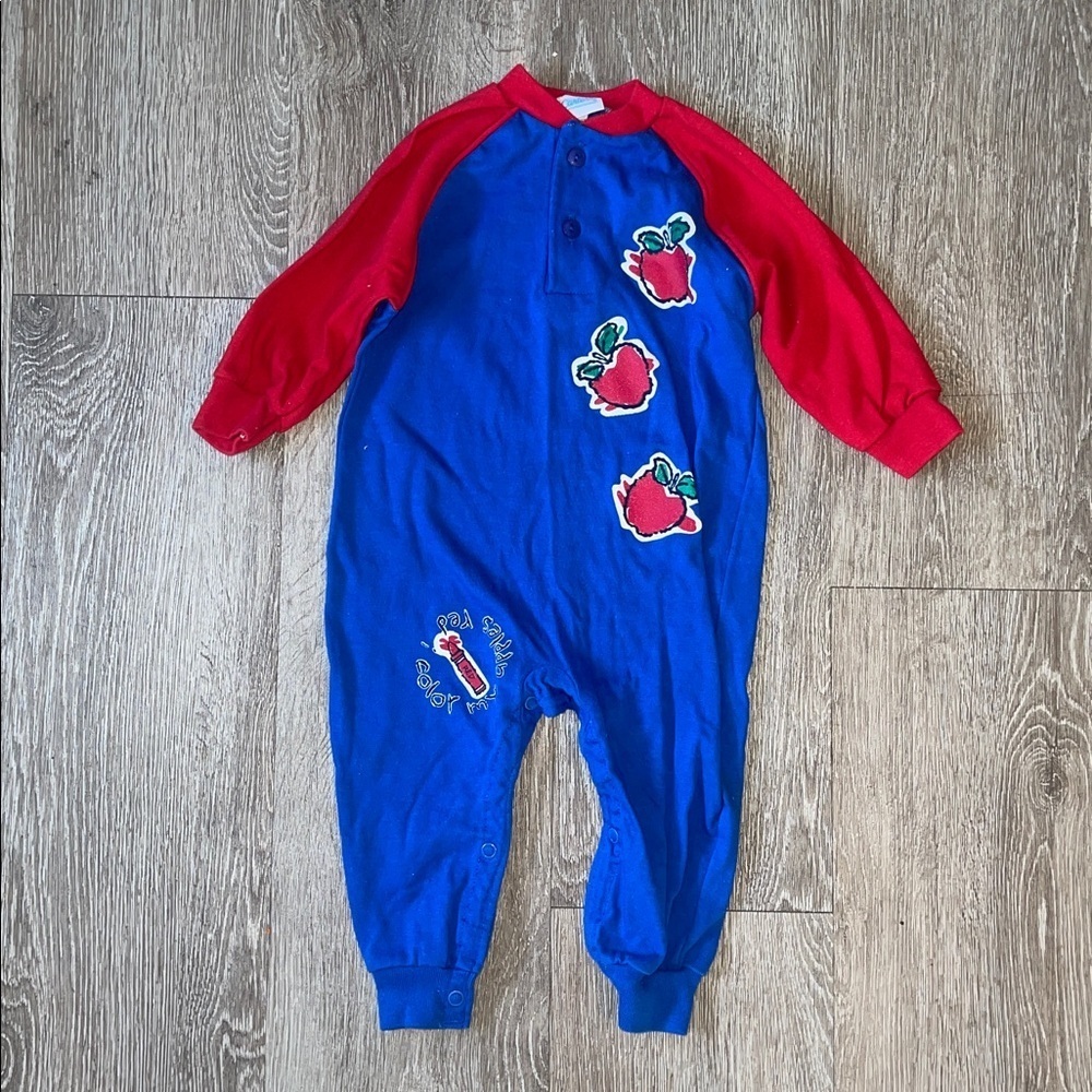 Carter's vintage 90s  Red and Blue Onesie apples I color my apples red